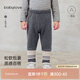 babylove嬰幼兒加絨打底褲秋冬保暖褲子拼接彈力褲寶寶百搭休閑褲 深麻灰 90
