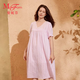 曼妮芬V領(lǐng)短泡泡袖裙裝舒適60支100%純棉睡裙女士寬松親膚家居服起居服 粉色 XL (170) 適合126-145斤