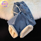 甜米寶加絨加厚直筒牛仔褲女冬季2025新款小個(gè)子闊腿加棉松緊腰秋冬褲子 復古藍 加絨 L 110-120斤
