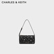 CHARLES&KEITH25冬新品菱格珍珠飾手提斜挎腋下包新年禮物送女友CK2-20701600-B Black黑色 S