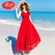 浪莎波西米亞長(cháng)裙沙灘裙女夏2025新款海邊度假裙大擺型顯瘦雪紡連衣裙 紅色 L