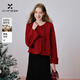 香影純羊毛新中式雙面呢大衣女2026春裝新款新年紅色短款毛呢外套 紅色 S 155/80A/85-95斤
