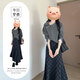 韓璐嬌（hanlujiao）秋冬連衣裙女裝2025新款韓系設計感蕾絲拼接毛衣格紋半身裙兩件套 灰色毛衣+格紋半身裙 M