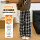 自由系加絨提花格子褲女2025冬季高腰垂感直筒褲復古慵懶秋冬毛呢闊腿褲
