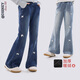 迪士尼（Disney）女童牛仔褲秋冬加絨厚兒童洋氣喇叭褲大童時(shí)尚微喇褲K009A深藍150