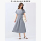 佐丹奴裙子女新款極簡(jiǎn)風(fēng)法式優(yōu)雅小V領(lǐng)收腰連袖連衣裙女05465317