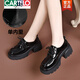卡帝樂(lè )鱷魚(yú)（CARTELO）2025新款真皮樂(lè )福鞋女粗跟單鞋春季高跟單鞋漆皮春款女鞋春秋皮鞋 黑色(光面-單內里) 34