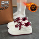森馬女鞋冬季2025新款百搭休閑厚底板鞋女士運動(dòng)增高平底加絨小白鞋子 米紅 （加絨款） 38