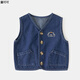 嬰兒馬甲春秋外穿薄款兒童牛仔馬甲春秋外穿新款中小童男女寶寶坎肩洋氣嬰兒背心潮 牛仔藍 90 碼(建議身高80厘米左右)
