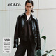 MO&Co.外套鏡面素皮肌理中性闊型棒球服夾克翻領(lǐng)醬果紅摩安珂 黑色 S