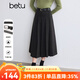 百圖betu女裝冬季新款半身裙風(fēng)琴折設計配腰帶A型裙子女2410T75 深灰 M