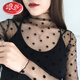 浪莎鏤空網(wǎng)紗上衣女透視性感透明網(wǎng)格漁網(wǎng)長(cháng)袖內搭網(wǎng)狀黑色蕾絲打底衫 圓點(diǎn) 均碼