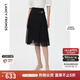 朗姿【尖貨補單】法式氣質(zhì)高腰黑色中長(cháng)款半身裙女夏季新款A字裙 黑色 M