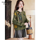 法貝莎品牌圓領(lǐng)短款衛衣女秋冬設計感蕾絲刺繡洋氣慵懶寬松上衣 墨綠色 M 90-120斤