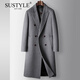 SUSTYLE奢侈高端品牌高檔男士毛呢大衣秋冬長(cháng)款過(guò)膝羊毛風(fēng)衣商務(wù)保暖外套 灰色（羽絨內膽） 3XL 190