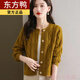 東方鴨羊毛衫女短款毛衣女秋冬季開(kāi)衫時(shí)尚2024新款針織毛衫外搭加厚外套 黃色 M 90-100斤穿