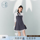 紫涵（ZIHAN）紫涵假兩件襯衫領(lǐng)連衣裙女秋季收腰顯瘦七分袖網(wǎng)紗短裙子 深灰 L