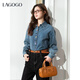 LAGOGO純棉繡花牛仔襯衫女拉谷谷2025冬季新款簡(jiǎn)約休閑內搭厚上衣 淺牛仔藍 XL