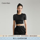 Calvin Klein運動(dòng)【吸濕速干】夏季女士ck提花織帶跑步瑜伽健身短袖T恤上衣 001-太空黑 L