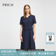 PRICH時(shí)尚假兩件V領(lǐng)連衣裙2025夏季新款設計感短袖顯瘦A字裙女 59藏青色 L (170)