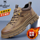 西域駱駝（VANCAMEL）真皮男鞋工裝馬丁鞋靴休閑板鞋春季加絨棉鞋頭層牛皮縫線(xiàn)底波仔鞋 棕色加絨 40 (250mm)