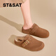 星期六加絨勃肯鞋女2025新款冬季真皮厚底懶人一腳蹬棉拖鞋通勤百搭半拖