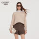 歌莉婭水洗羊毛短褲女秋冬2025新款高腰褲子靴褲三分褲1E9C1A010 86Y咖啡色 25