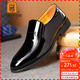老人頭(LAORENTOU)皮鞋男單鞋漆皮亮皮正裝皮鞋耐磨結婚新郎男鞋尖頭套腳鞋子 LA13087 黑色 41