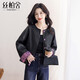 絲柏舍圓領(lǐng)外套女2025秋冬新時(shí)尚撞色拼接新中式落肩長(cháng)袖皮衣