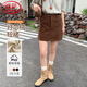 浪莎秋冬咖色半身裙女燈芯絨短裙小個(gè)子棕色高腰A字包臀裙子半裙