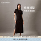 Calvin KleinJeans夏季女氣質(zhì)休閑通勤ck開(kāi)叉純棉顯瘦針織圓領(lǐng)T恤長(cháng)裙連衣裙 BEH-太空黑 S