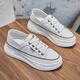 百麗踏系列品牌小白鞋女薄款網(wǎng)面透氣真皮厚底百搭一腳蹬兩穿鞋 白色皮面 35
