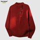 Homlean設計感半高領(lǐng)毛衣男冬季休閑針織衫寬松慵懶上衣HM08紅色M