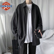 NEW OR MODE春秋季垂感冰絲短襯衫男士長(cháng)袖外套胖子大碼美式潮流牌痞帥襯衣夏 7636-黑色 2XL