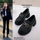 CAMILA KSENIA小皮鞋女士2025新款冬季厚底單鞋子時(shí)尚品牌鞋子漆皮樂(lè )福鞋一腳蹬 黑色 35