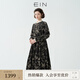 EIN言文藝復古中式立領(lǐng)印花高腰碎褶燈籠長(cháng)袖連衣裙女秋季款 石墨黑 L