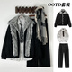 駱森馳（LUOSENCHI）美式復古毛領(lǐng)座山雕棉衣男女冬季套裝加厚保暖情侶裝派克服短外套 【三件套】黑棉服+杏襯衫+黑褲 XL 125-145斤
