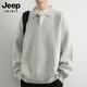 JEEP SPIRIT吉普美式高級感毛衣男冬季寬松休閑翻領(lǐng)打底針織衫男 灰白 2XL