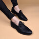 YDL 透氣尖頭皮鞋男韓版軟面皮一腳蹬套腳豆豆鞋 青年英倫發(fā)型師懶人休閑鞋 男士 荔枝紋 黑色(普通款) 39