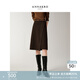 玖姿·安娜蔻智性通勤不對稱(chēng)前開(kāi)叉A字側拉中長(cháng)裙女裝2025冬季新款 深咖啡 M