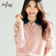 伊芙麗（eifini）蔣欣代言假兩件絞花針織開(kāi)衫女2025秋季新款百搭休閑毛衫女 粉色 M 105-115斤