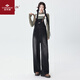 俞兆林韓式復古黑灰背帶褲女夏季慵懶風(fēng)ins寬松闊腿顯瘦百搭休閑牛仔褲 松墨黑（zt） M 【95-110斤】