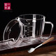 一屋窯制耐熱玻璃家用帶刻度量杯兒童牛奶杯水杯微波爐可加熱防燙分享杯 500ML帶玻璃蓋+攪拌勺