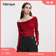 Fabrique不對稱(chēng)堆領(lǐng)毛針織衫女秋冬新款修身一字領(lǐng)毛衣 紅色 S