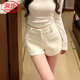 浪莎白色毛呢拉加厚百搭短褲女秋冬季2025新款高腰顯瘦打底加厚熱靴褲