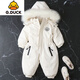 G.duck嬰幼兒童寶寶滑雪羽絨棉服男女童羽絨棉襖新生兒爬連體衣冬季 白色（加絨加厚） 90 cm