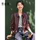 梵希蔓紅色港風(fēng)翻領(lǐng)短款皮衣外套女2025年秋季新款高級感夾克上衣 A2679 酒紅色 L （建議110-120斤）
