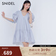 SNIDEL春夏甜美V領(lǐng)泡泡袖鏤空刺繡公主連衣裙SWFO241310 藍色 S （0）