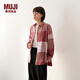 MUJI女式法蘭絨襯衫領(lǐng)寬版長(cháng)袖襯衫女士格子襯衣外套25年冬季女裝 磚紅色格紋 M （160/84A）