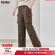 MsShe【加厚銀狐絨】大碼女裝2025冬裝胖mm直筒&束腳兩穿工裝長(cháng)褲 拿鐵色現貨 2XL